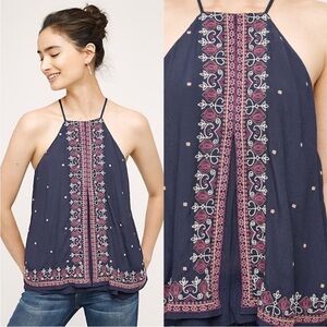 Anthropologie by Floreat Midnight Flower Swing Tank Embroidered Size 6 Boho